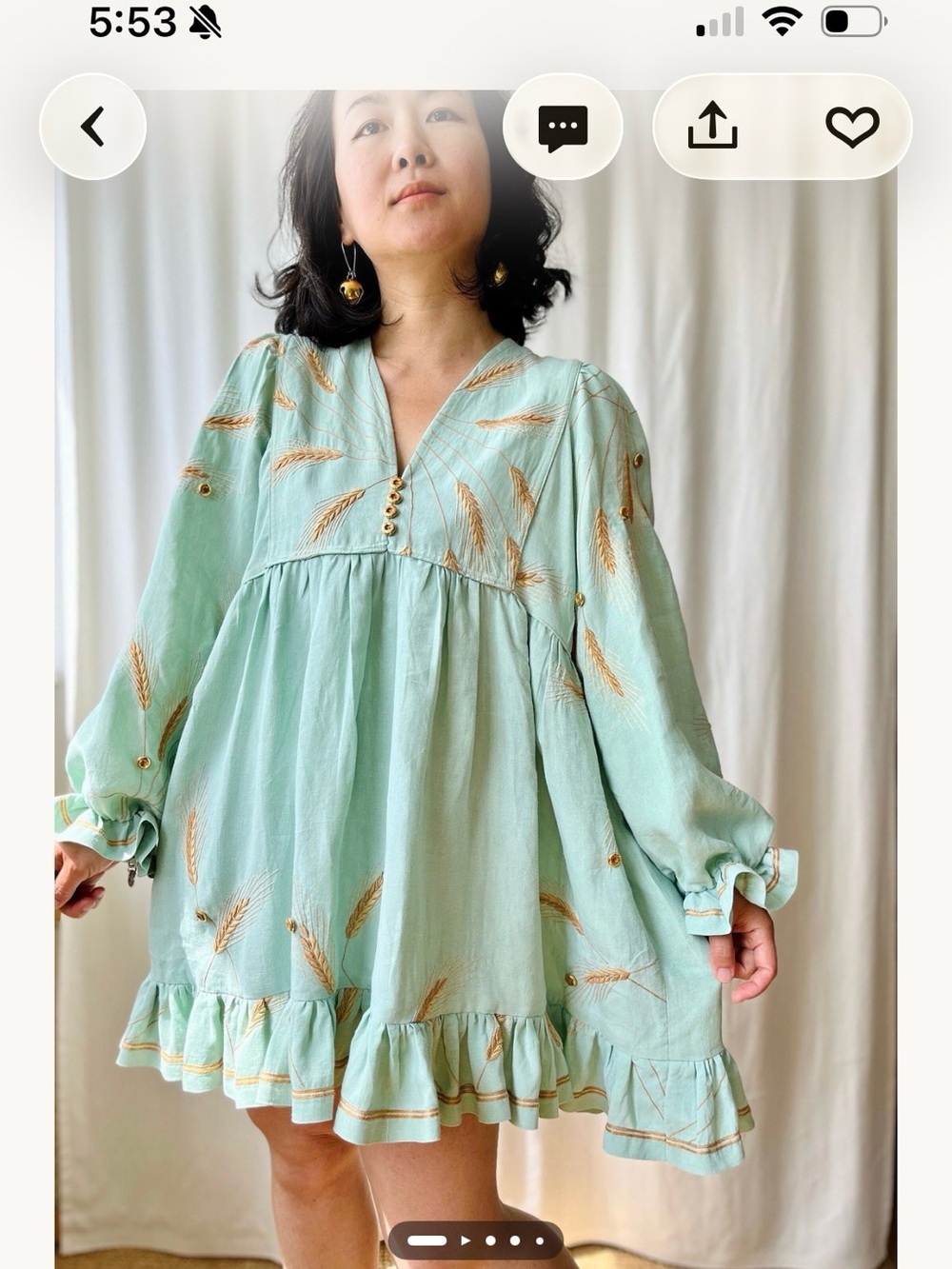 Mint Green Embroidered Ruffle Babydoll Dress Vintage textile